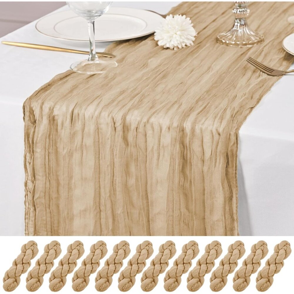 12 Pack Beige Table Runner 10Ft Cheesecloth Table Runner Rustic Gauze Table Runn
